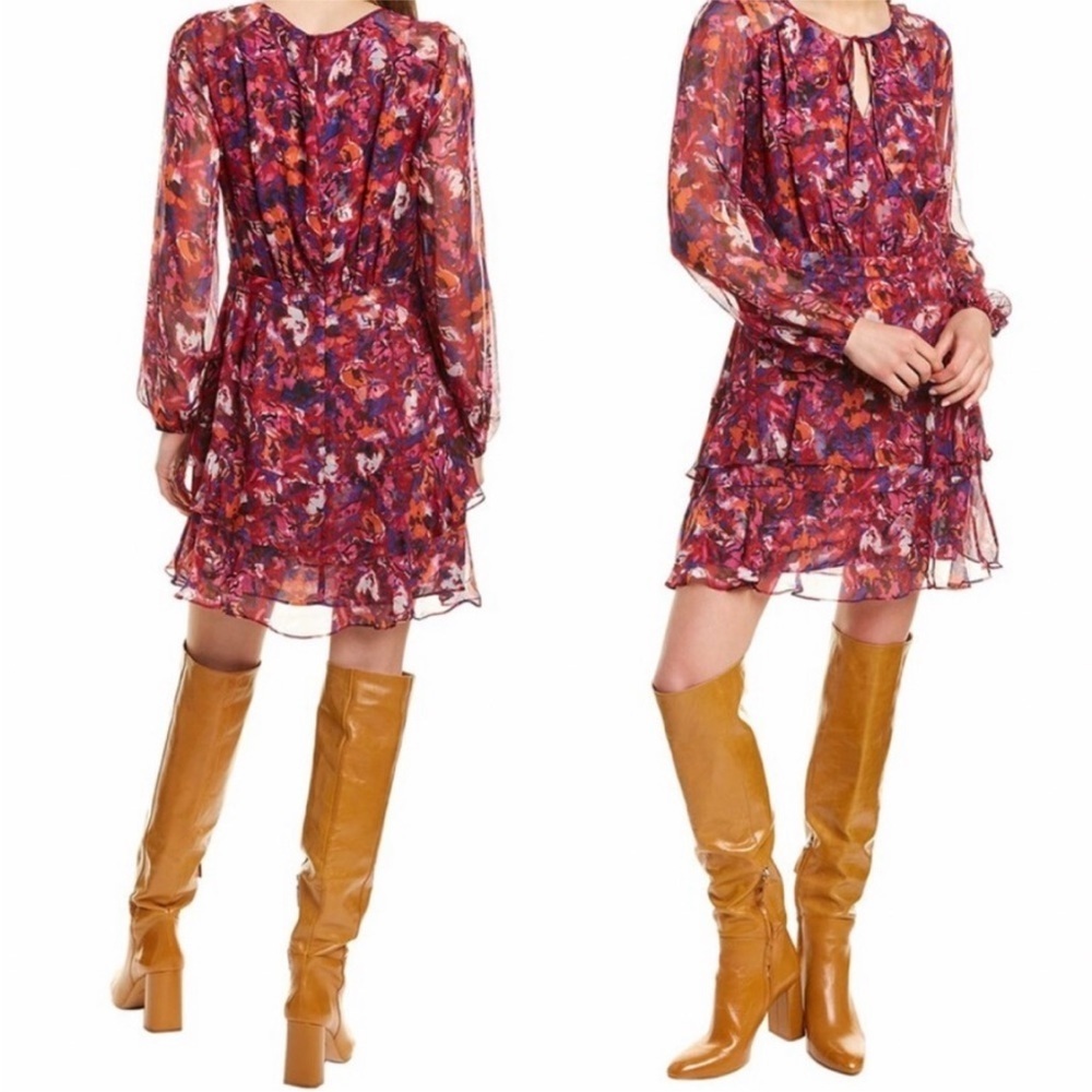 Parker Marengo Silk Long Sleeve Sheer Mini Dress Ruffle Size 0 Maximalist